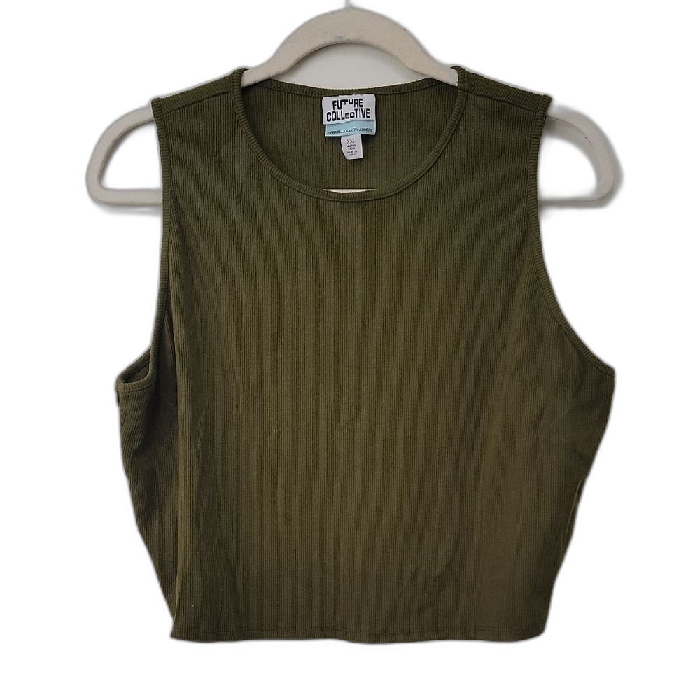 Olive Green Ribbed Crop Tank Top